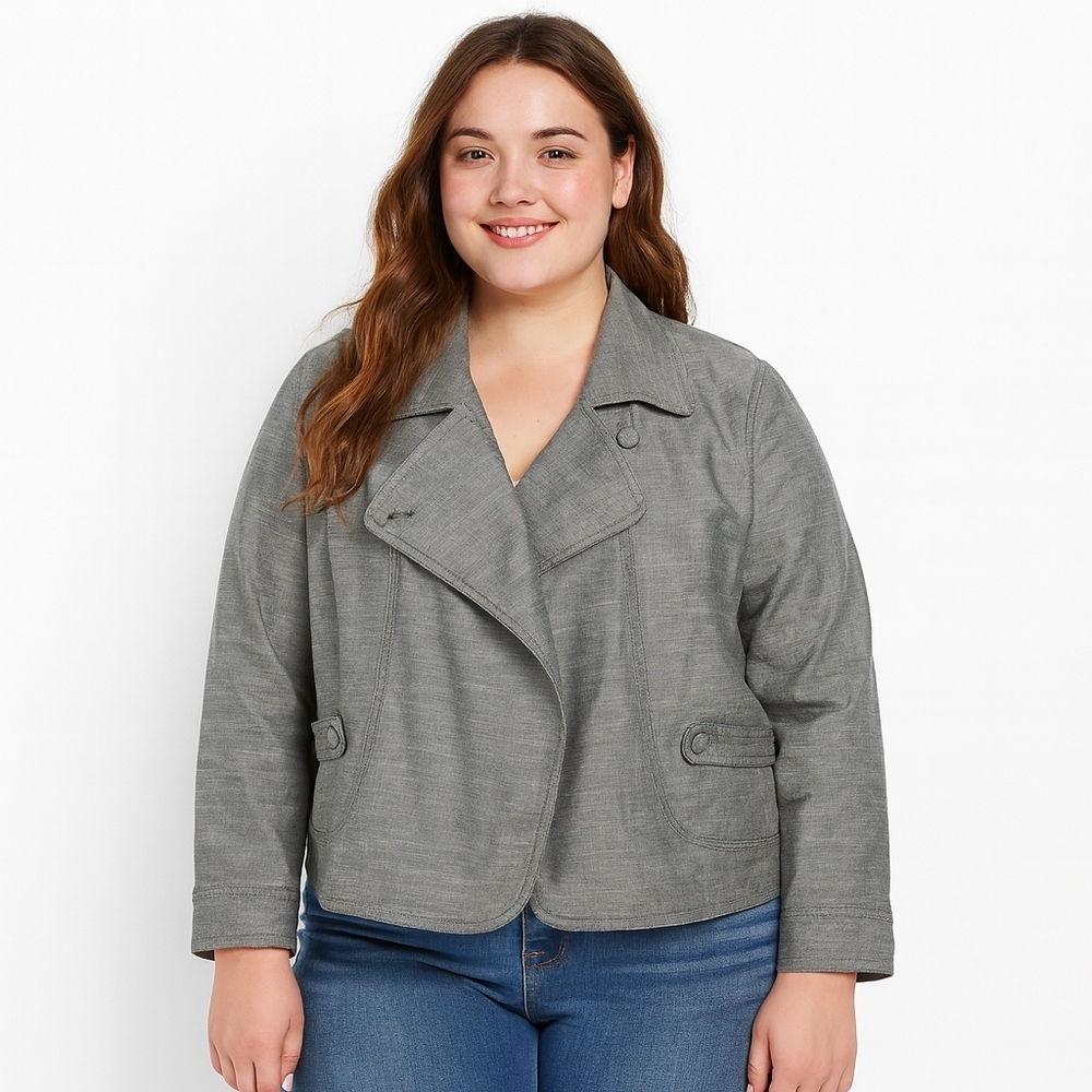 APOSTROPHE Stretch Grey Piped Moto City Preppy Chic Jacket - Women's